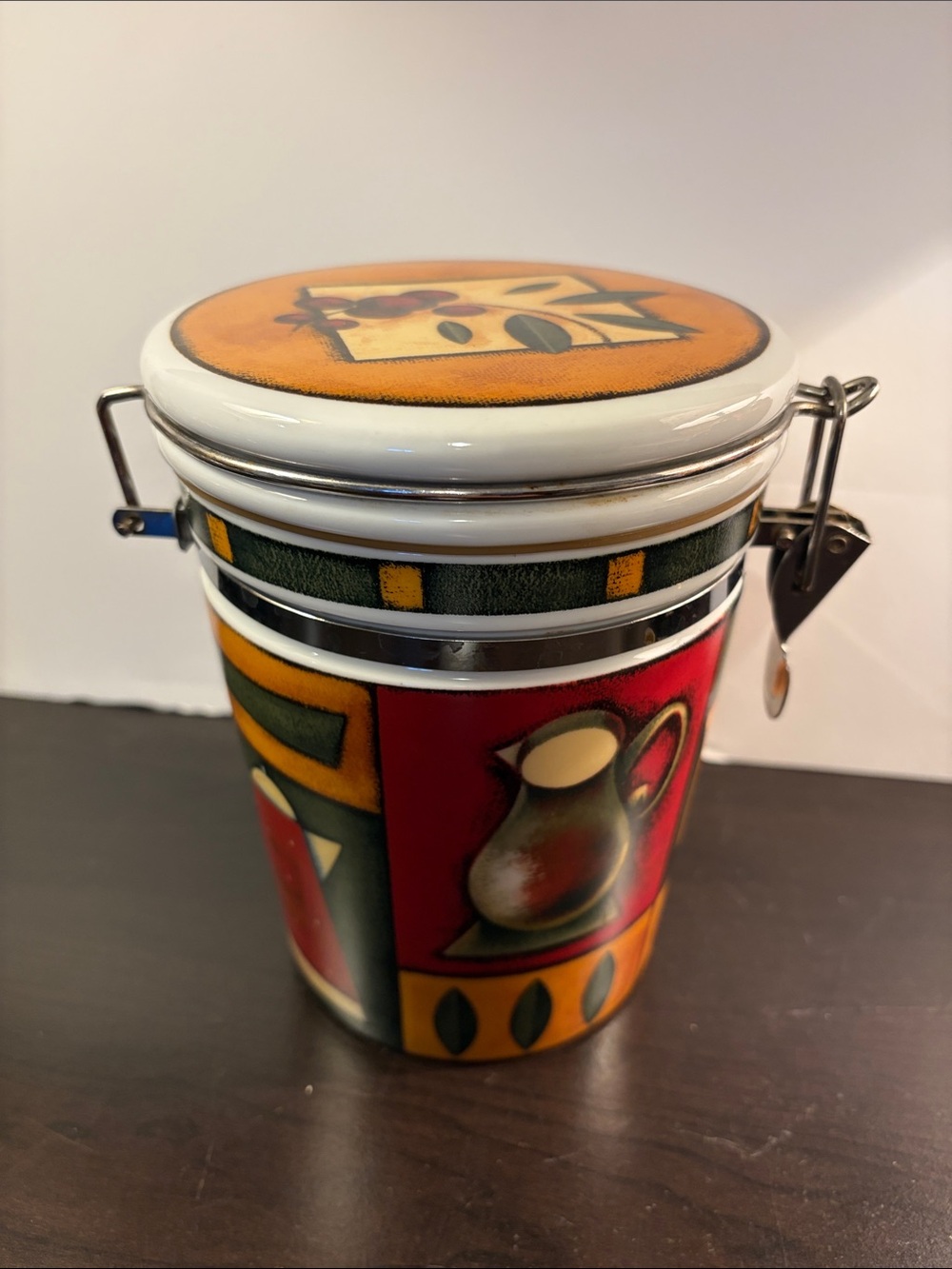 Ceramic Airtight Food Storage Canister - Red & Orange Pattern